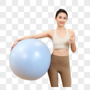 瑜伽美女抱着瑜伽球点赞形象图片