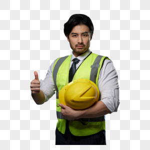 抱着安全帽的建筑工人点赞图片