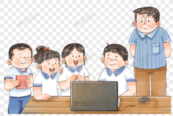 老师学生一起学习电脑图片