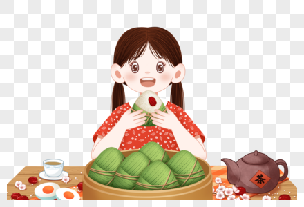 女孩吃粽子图片