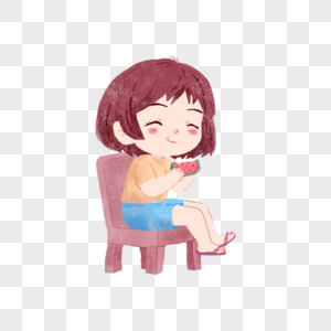 坐在椅子上吃瓜的女孩图片