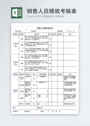 销售人员绩效考核表Excel表图片