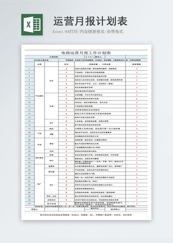 运营月报表计划表运营计划高清图片素材