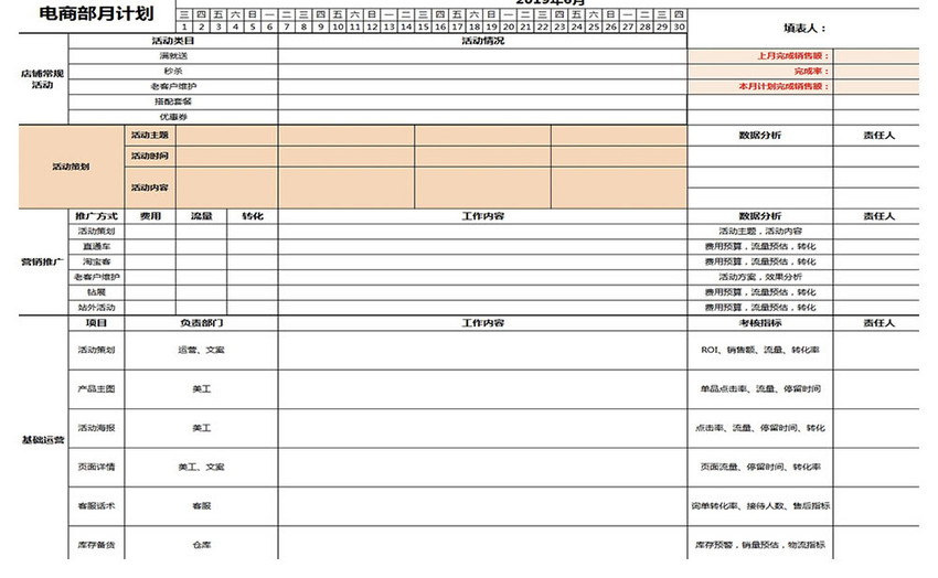月度运营计划表格图片