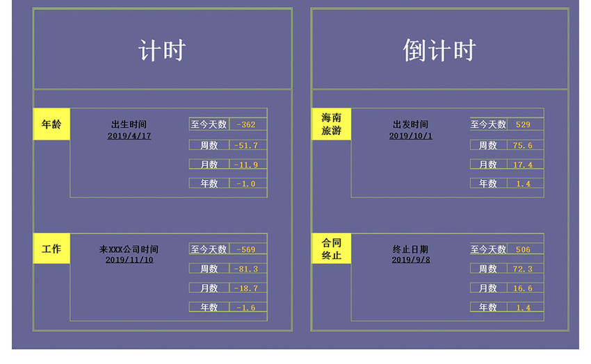 关键日期自动倒计时模板