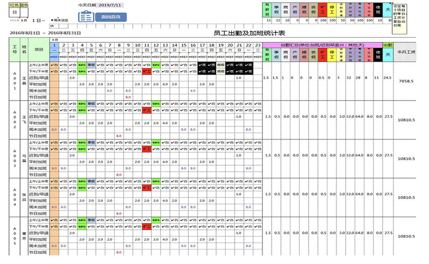 加班考勤制度表excel模板