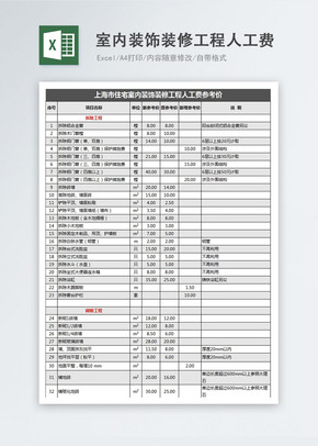 室内装饰装修工程人工费excel文档