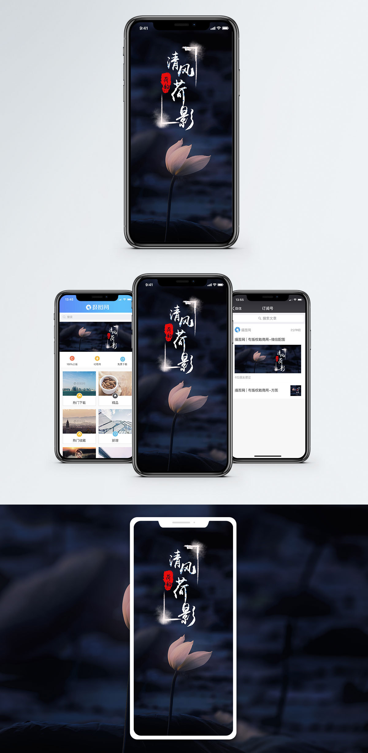 红花荷清风荷影手机配图海报模板