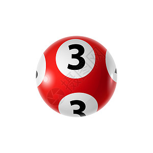 洛托运动球与第三个红色球体矢量宾果或凯诺彩票标志红色球体与数字3隔离宾果球图片