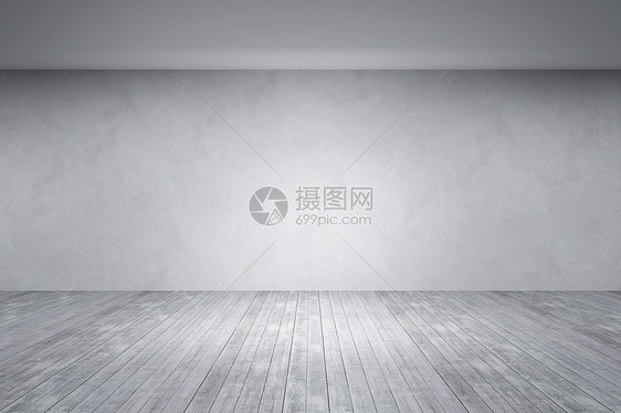 空房间,白色墙壁木地板,三维渲染图片