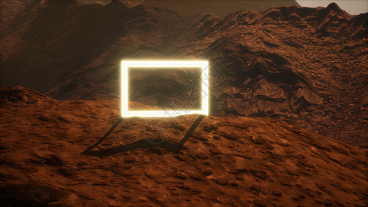 火星行星表面的霓虹灯入口,吹着灰尘图片