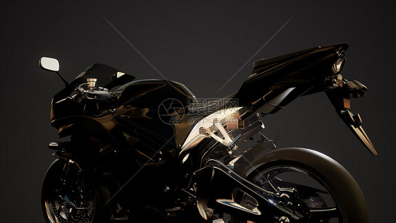 摩托运动自行车黑暗的工作室与明亮的灯光图片