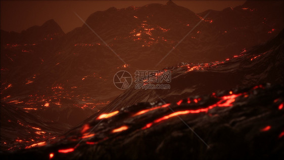红色橙色充满活力的熔岩流灰色拉瓦菲尔德光滑的岩石土地上图片