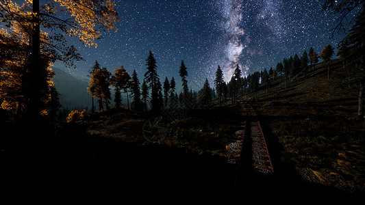 宇宙?铁路森林上方的银河背景