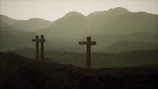 木制十字架山上图片