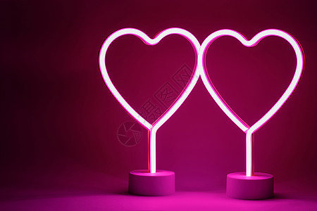 两个发光的粉红色霓虹灯心情人节派两颗霓虹灯心图片