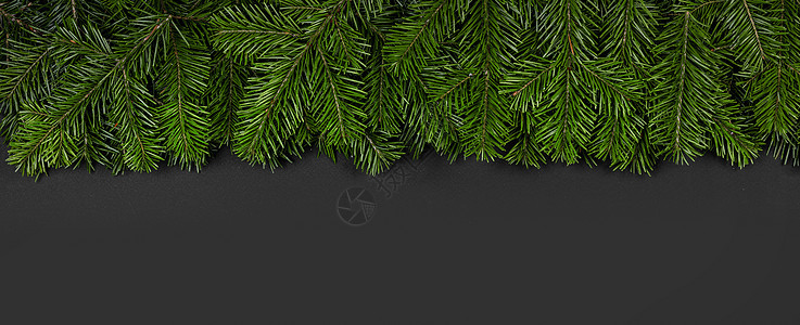 圣诞边界安排新鲜冷杉枝松果黑色的纸背景,的文本冷杉树枝的圣诞边界图片