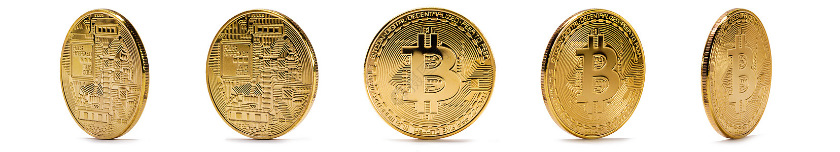 金币与比特币标志隔离白色背景上套带有比特币标志的金币图片