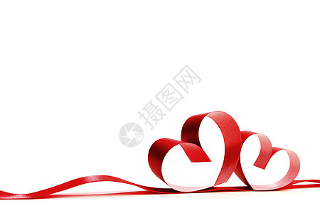 红色心形丝带隔离白色背景情人节红色的心丝带白色上图片