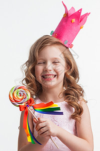 美丽的糖果公主女孩皇冠上着大棒棒糖笑声戴皇冠的女孩着棒棒糖图片