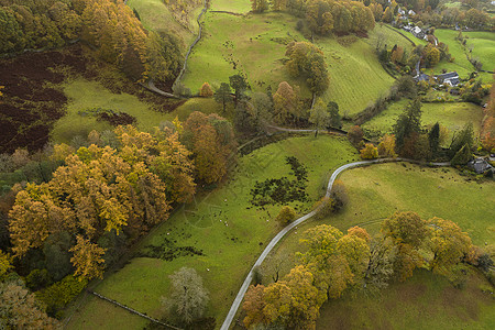 惊人的空中无人机景观图像日出秋天落英国农村图片