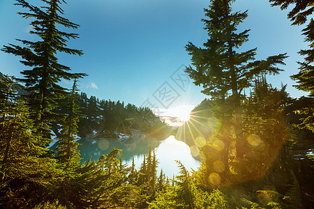 宁静的湖泊夏季的山区美丽的自然景观图片