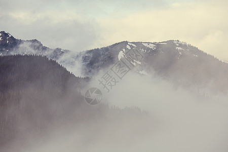 山中美丽的早晨景色日出时有雾图片