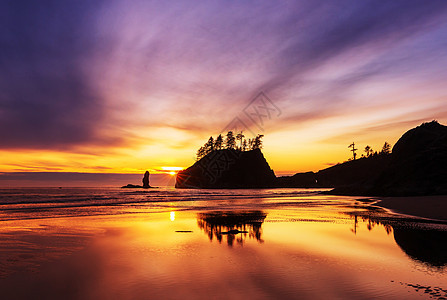 风景优美,严谨的太平洋海岸奥林匹克国家公园,华盛顿,美国海洋中的岩石海滩上的大原木图片