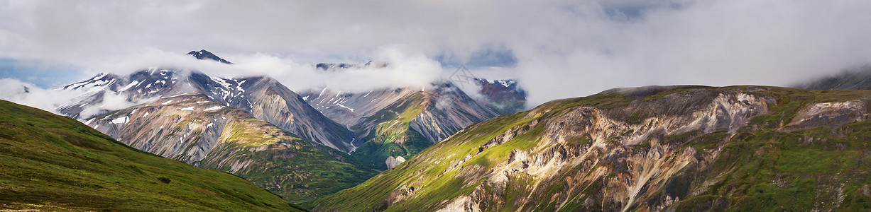 夏天阿拉斯加风景如画的山脉积雪覆盖的地块,冰川岩石峰图片