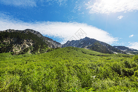 夏天阿拉斯加风景如画的山脉积雪覆盖的地块,冰川岩石峰图片