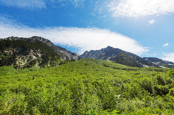 夏天阿拉斯加风景如画的山脉积雪覆盖的地块,冰川岩石峰图片