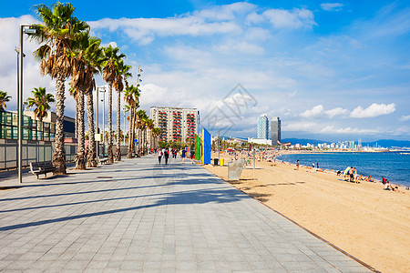 西牙加泰罗尼亚地区巴塞罗那市中心的巴塞隆纳市海滩图片