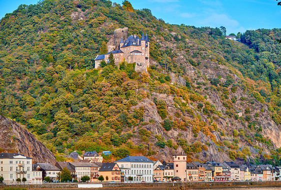 卡茨城堡莱茵河谷莱茵峡谷附近的圣戈沙乌森,德国建于1371年,16年重建图片