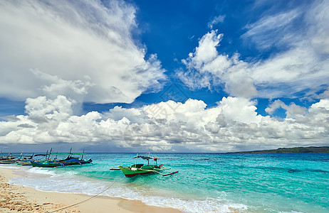 美丽的海滩与船巴厘岛,菲律宾图片