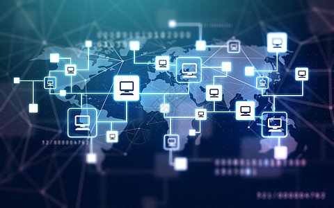 互联网连接网络技术深蓝色背景下的虚拟计算机网络世界虚拟计算机网络世界图片