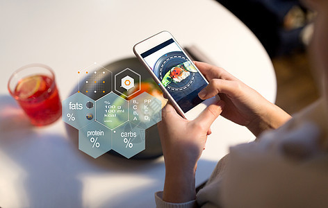 食物,新北欧美食,技术人的密切的手与吐司斯卡根智能手机屏幕营养价值图表餐厅手电话食物营养价值图表图片