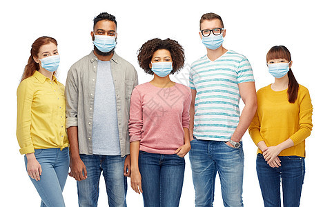 健康检疫大流行群戴防护医学面具的人,以防止病戴医用口罩的人免受病感染背景图片