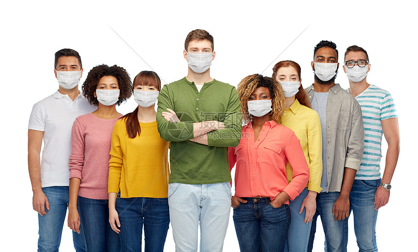 健康检疫大流行国际人群戴防护医学面具以防止病戴医用口罩的人免受病感染图片