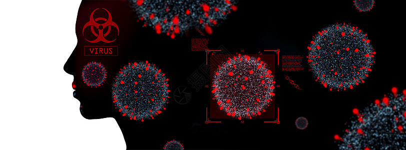 黑色冠状病细胞的人体轮廓图片