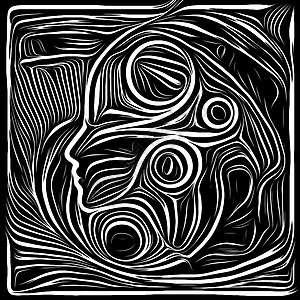 数字木刻生命线系列构成人类的轮廓木刻图案,比喻人类的戏剧诗歌内