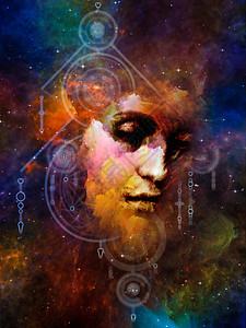 梦想的数学她的符号系列年轻女关于内自占星术神秘巫术魔法及其符号的抽象肖像画图片