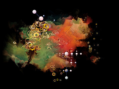 云网络系列齿轮分子符号五颜六色的烟雾现代技术的上的成图片