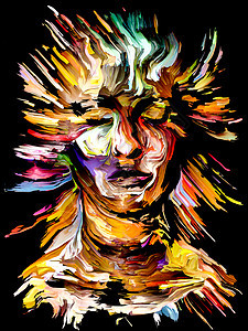 内部油漆系列彩色抽象女肖像的艺术能量创造力情感图片