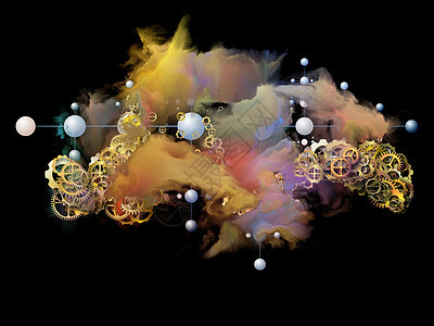 云网络系列齿轮分子符号五颜六色的烟雾现代技术的上的成图片