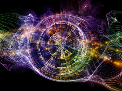 粒子发生器系列现代技术科学教育理论研究的分形灯图案领域的背景图片