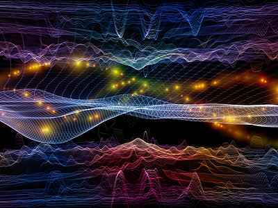 杂色振荡光流系列抽象由颜色线灯光隔离黑色背景上,与技术教育有关图片