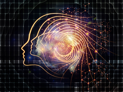 你的头脑中科学系列人类剪影脸线抽象元素意识头脑人工智能技术上的螺旋排列图片