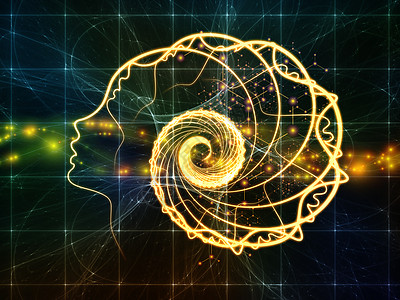 你的头脑中科学系列由人的轮廓脸线抽象元素意识头脑人工智能技术上的螺旋图片