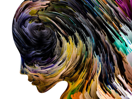 令人安的想法系列厚厚的油漆人体面部轮廓内运动关于内心世界心灵心理抑郁焦虑心理疾病创造力抽象艺术的艺术作图片