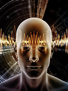 充满活力的头脑系列人类头部背景人工智能思维模式教育模式现代技术等学科的各种分形波型图片